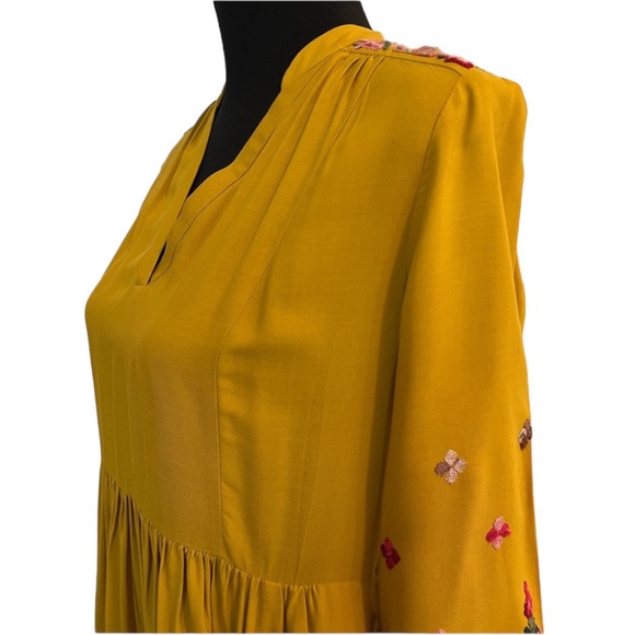 Floreat Mustard Embroidered Dress Size XS - Picture 4 of 8